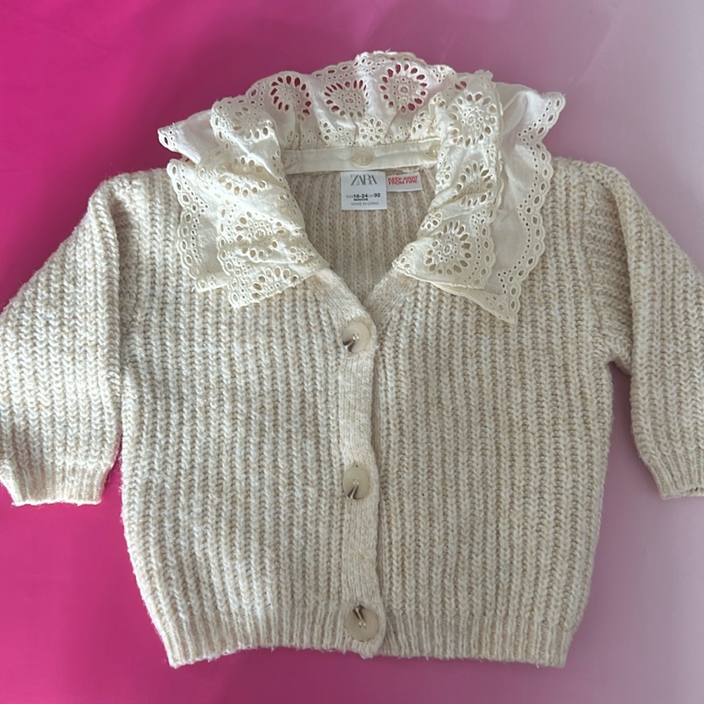 Zara sweater, cardigan with lace collar